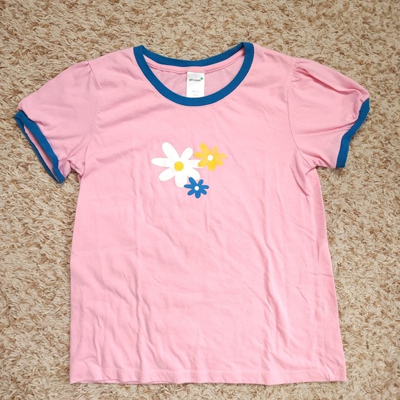 Girl Scouts Pink Daisy Shirt Girls L 14-16 Short Sleeve Blue Trim - Picture 1 of 5
